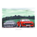 Pair of Ferrari 308's Classic Car Oil Painting - Fine Art Print